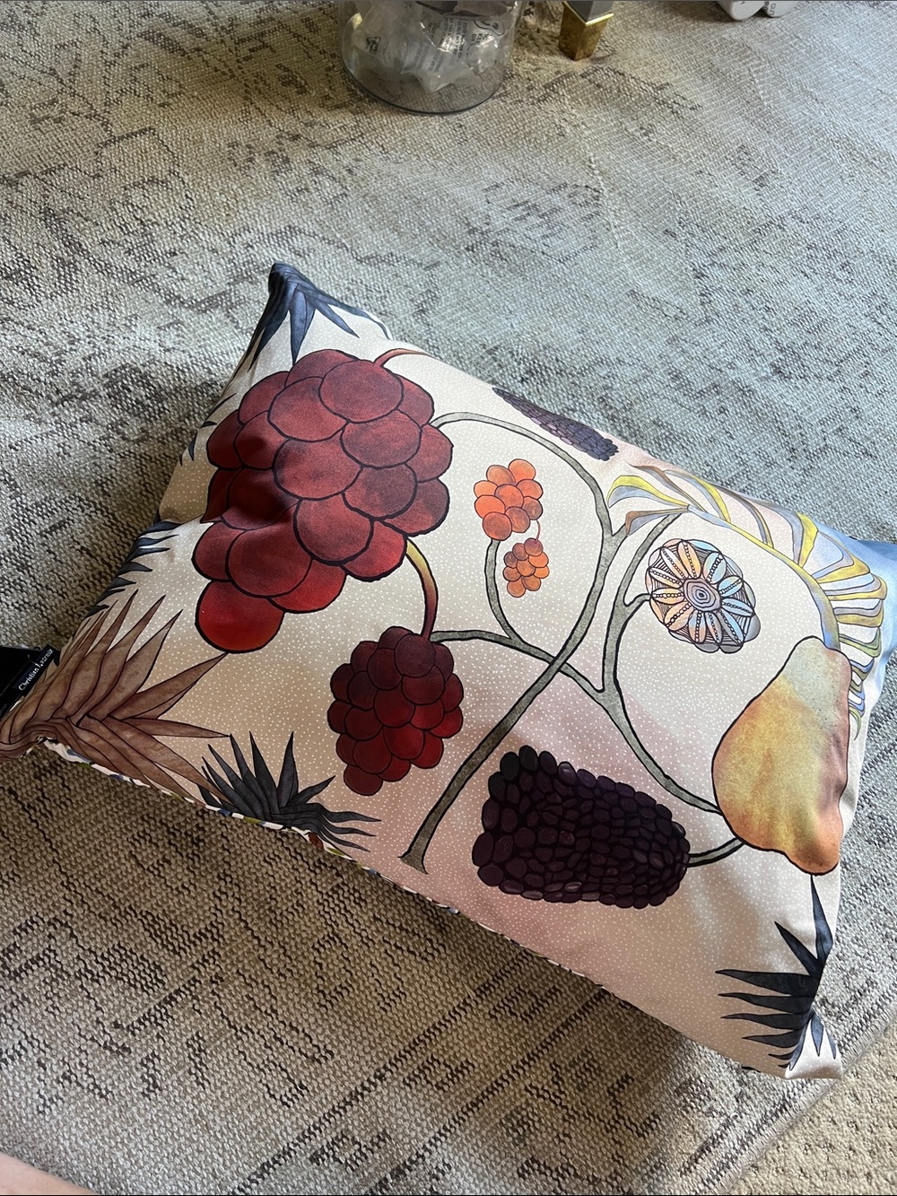 Floral Fruit Print Decorative Pillow - Cream Background